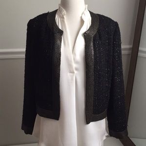 Parker NY Black Shimmer Bouclé Jacket w Metal Trim